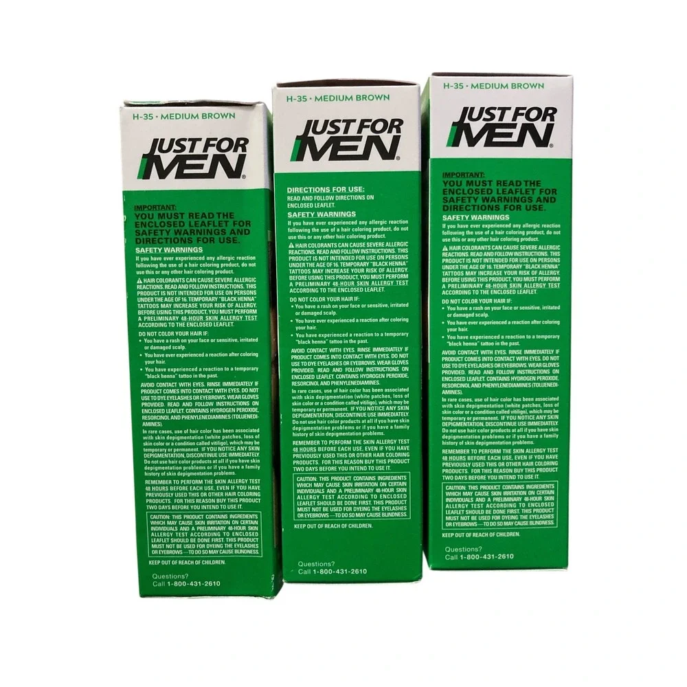 Lot of 3 Just For Men Shampoo-In Color H-35 Medium Brown Permanent Hair Dye Kit